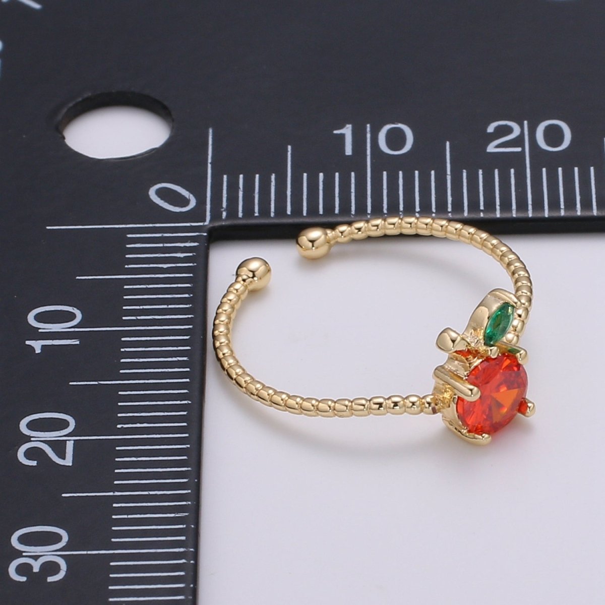 Red Cherry Gold Filled beaded Band Adjustable Ring - R492