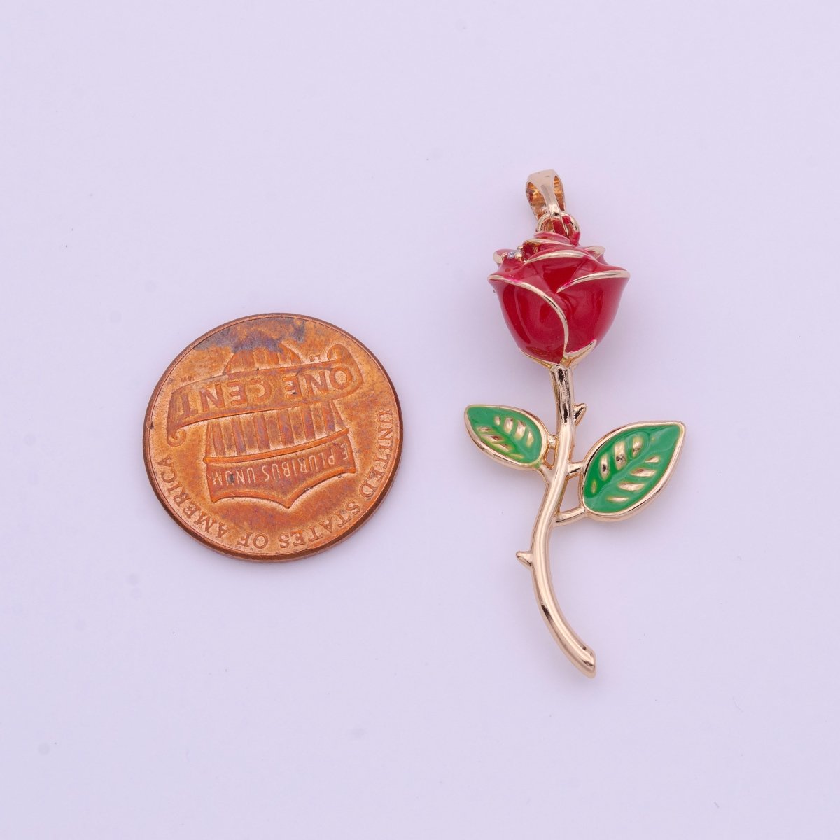 Red Rose Flower Rose Gold Pendant I-586
