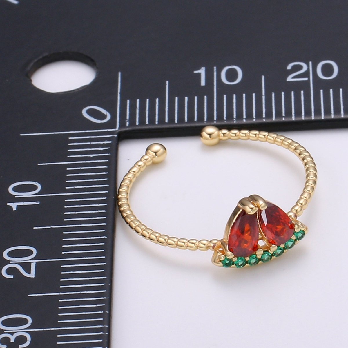 Red Watermelon Gold Filled Adjustable Ring - R493