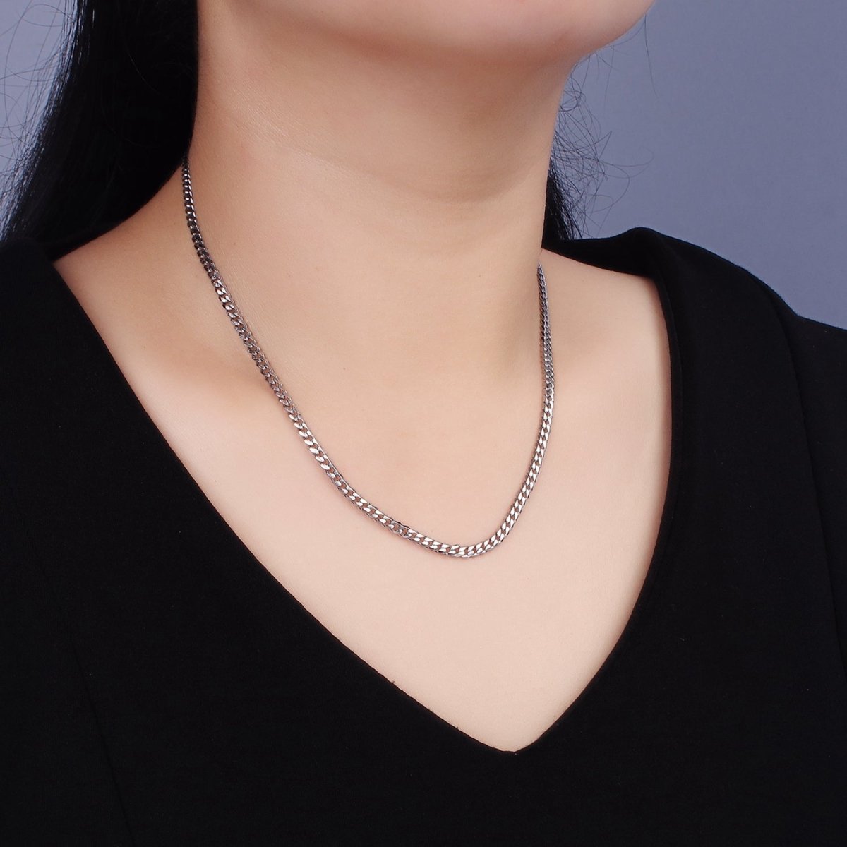 Rhodium Plated 3.5mm Concave Flat Curb 18 Inch Layering Chain Necklace | WA-2316 Clearance Pricing
