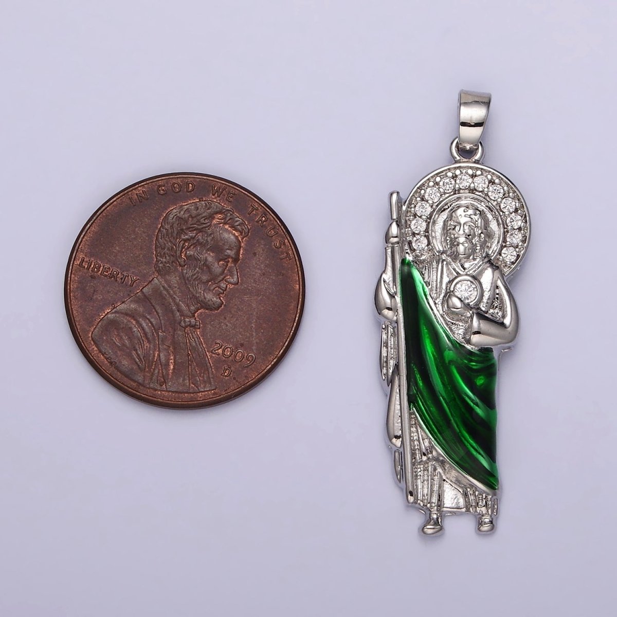 Rhodium Plated 45mm, 35mm Saint Jude Religious Micro Paved CZ Pendant | N1863 N1864