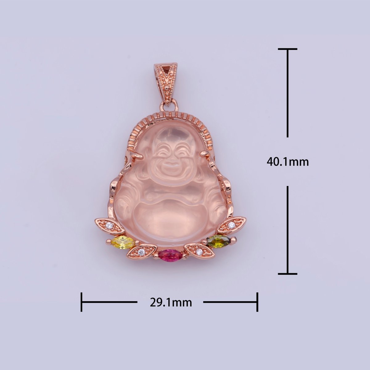 OS Rose Gold Filled Jade Laughing Buddha with Marquise Cubic Zirconia Pendant | X-529