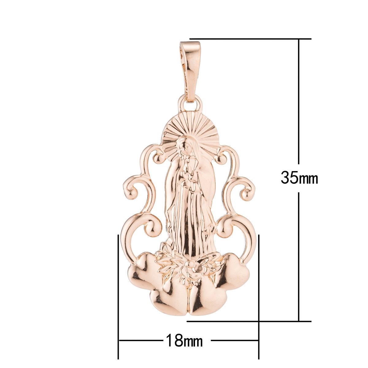 Rose Gold, Heart, Love, Holy Mother Mary, Virgin, Saint, Catholic, Prayer, Necklace Pendant Charm Bead Bails Findings for Jewelry Making H-510