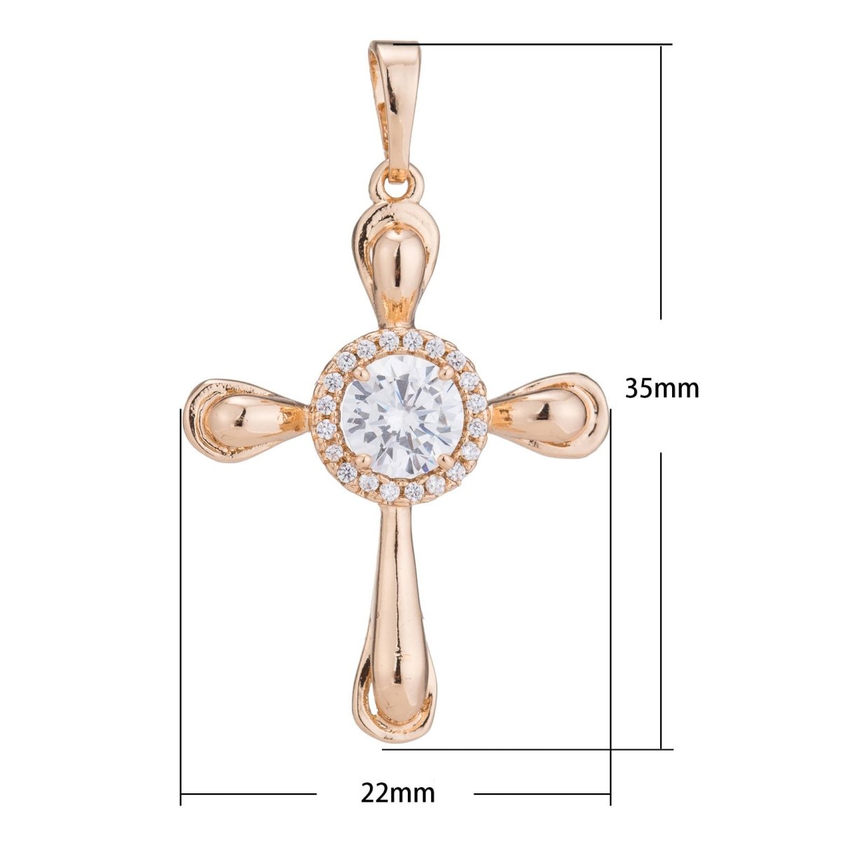 Rose Gold Plated Cross, Jesus, Faith, Hope, Love, Believe, Cubic Zirconia Necklace Pendant Charm Bead Bails Findings for Jewelry Making H-133