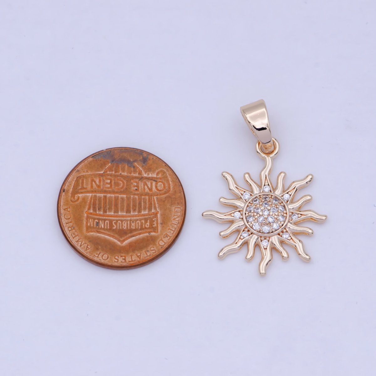 Rose Gold Sun necklace Charm celestial sun cubic zirconia Sunburst pendant cz diamonds X-465