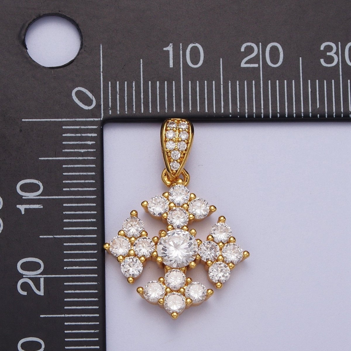 Round Clear Cubic Zirconia Religious Cross Micro Paved Pendant For Jewelry Making | X-679