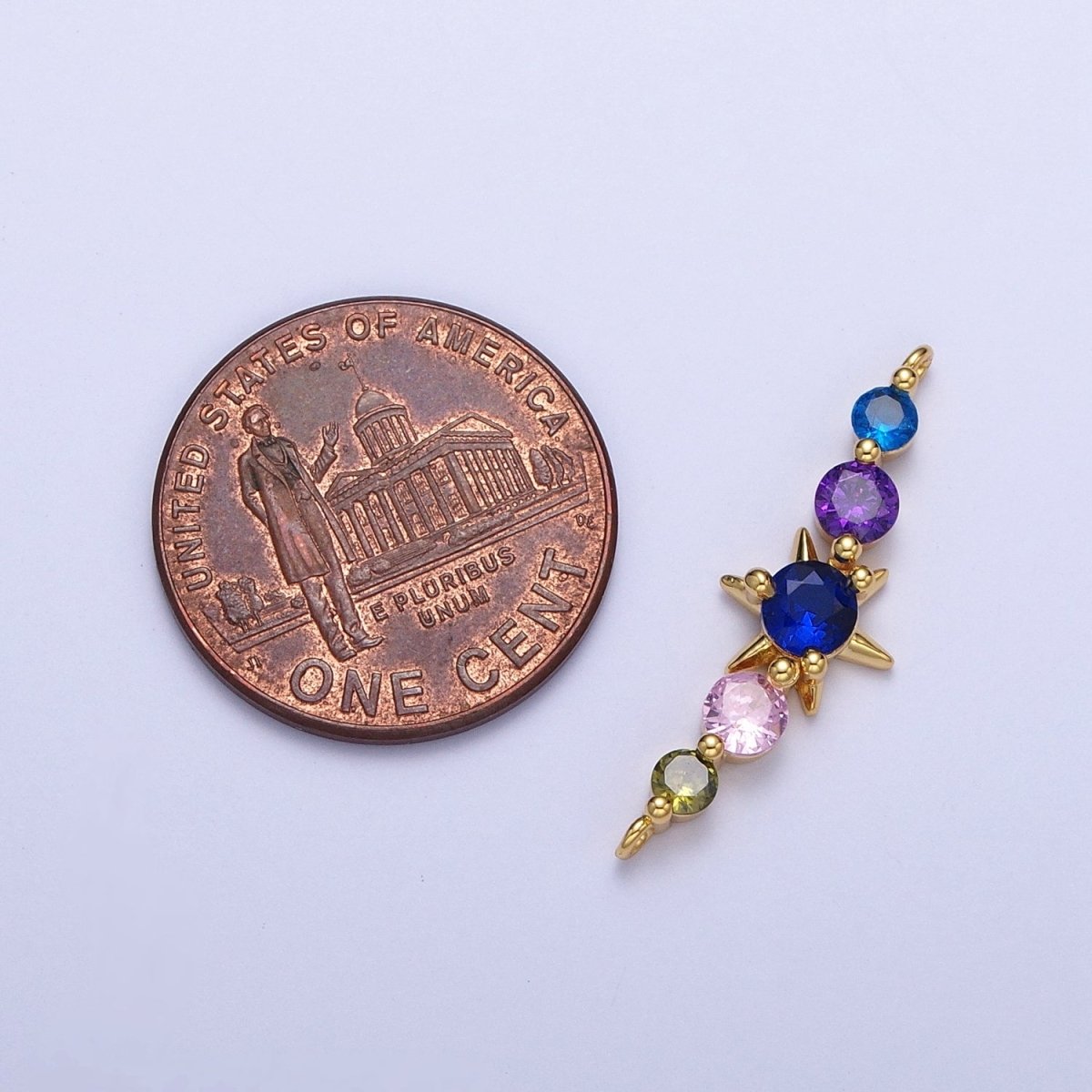 Round Colorful Cubic Zirconia Celestial North Star Link Connector For Jewelry Making | G-556