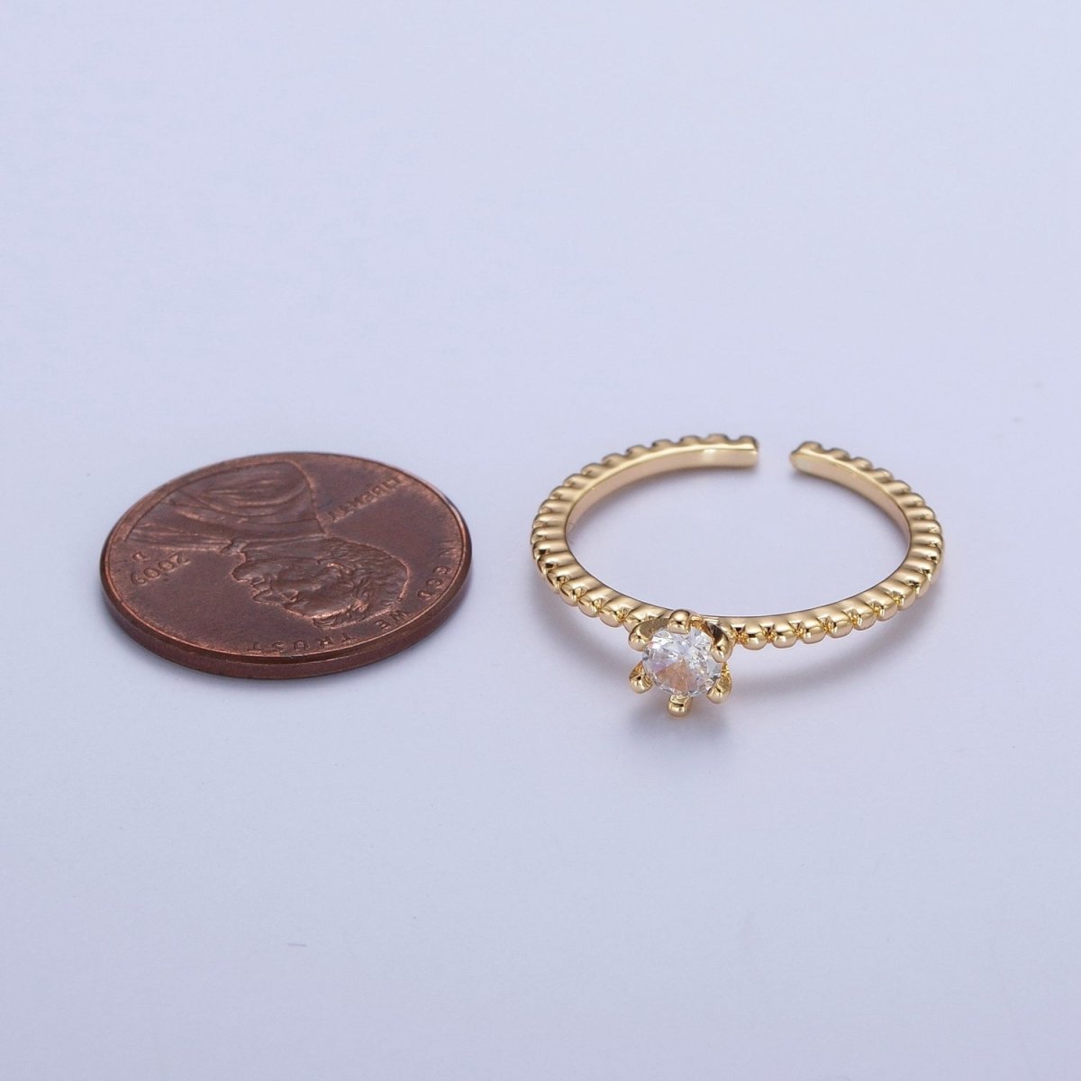 Round Cubic Zirconia Stone Beaded Adjustable Promise Ring | S-271