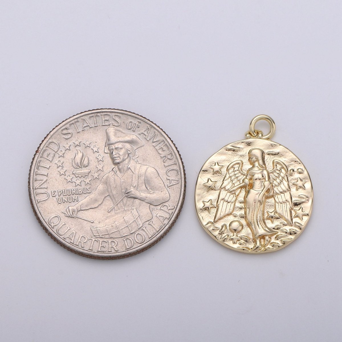 Rustic Coin Charm 14k Gold Filled coin pendant, Medallion charms Angel coin charms, Vintage Disc Charm for Necklace Bracelet Earring D-391