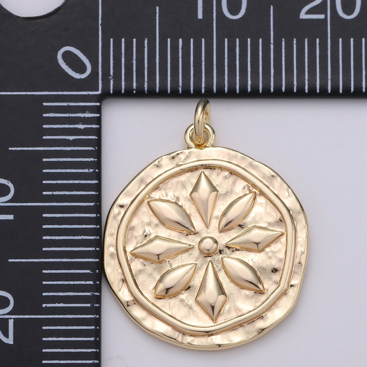 Rustic Coin Charm 18k Gold Filled coin pendant, Medallion charms Lotus coin charms, Vintage Disc Charm | D-395