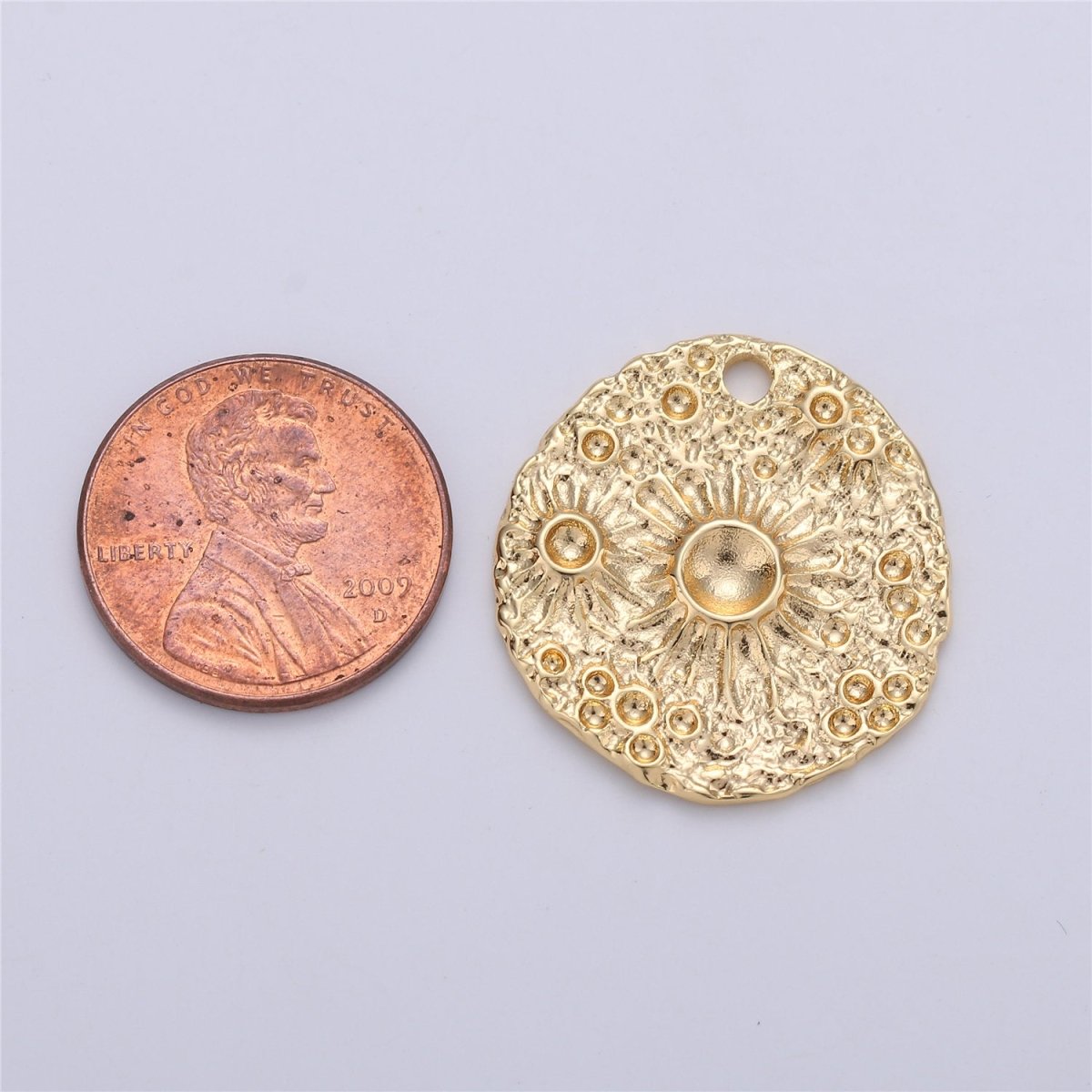 14K Gold Filled Geometric Flower Round Medallion Charm | C617