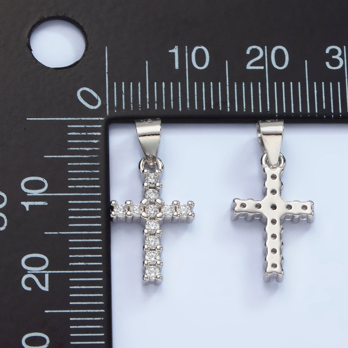 S925 Sterling Silver 20mm Micro Paved CZ Lined Religious Latin Cross Pendant | SL-451