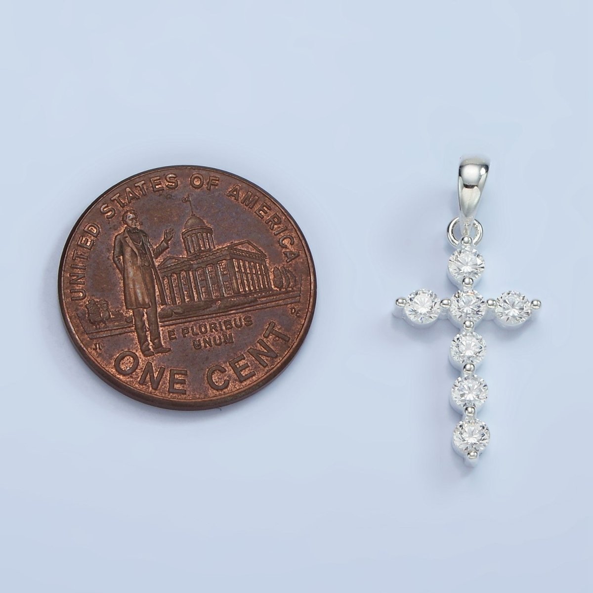 S925 Sterling Silver 25mm Clear Round CZ Latin Cross Religious Pendant | SL-468