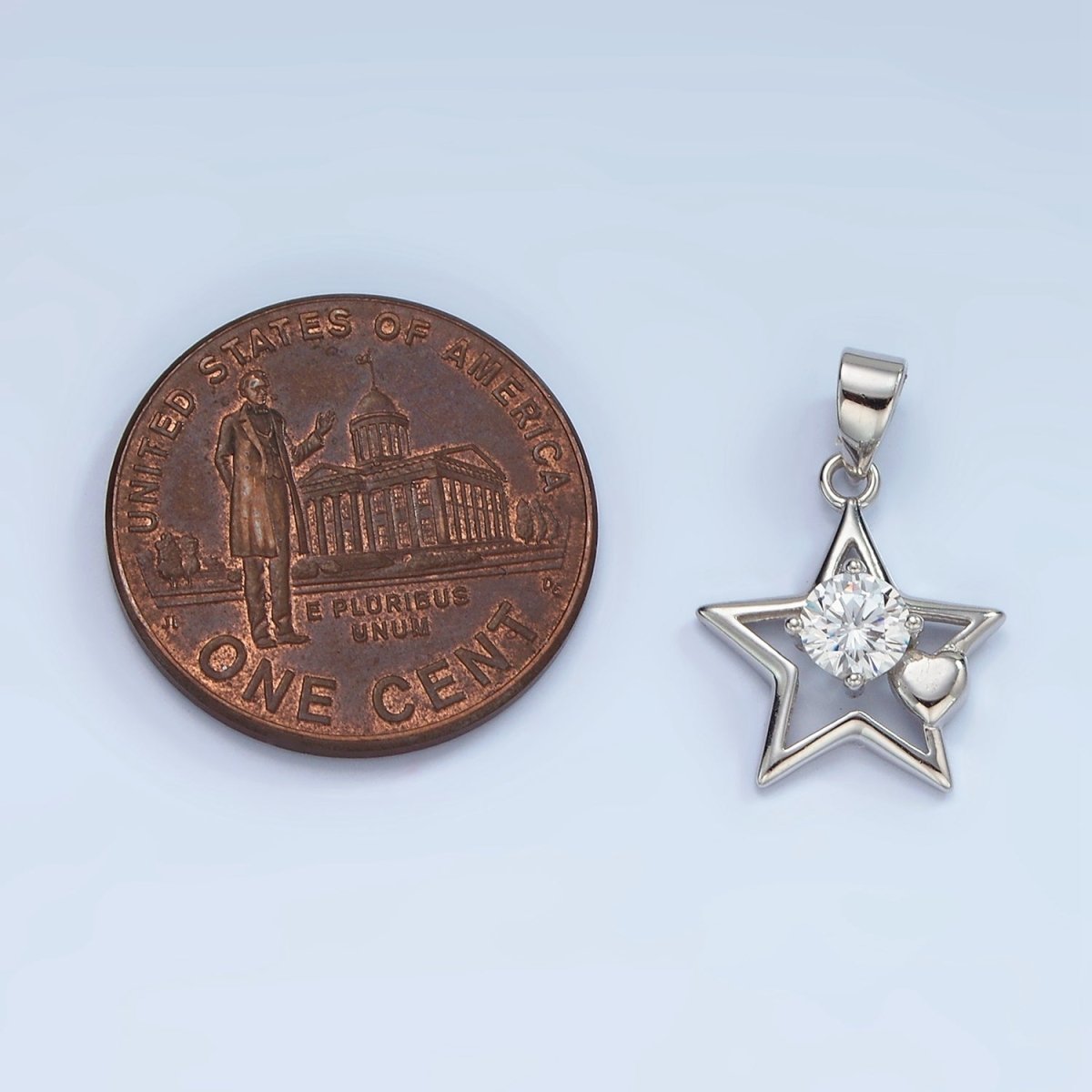 S925 Sterling Silver Clear CZ Heart Open Celestial Star Pendant | SL-447