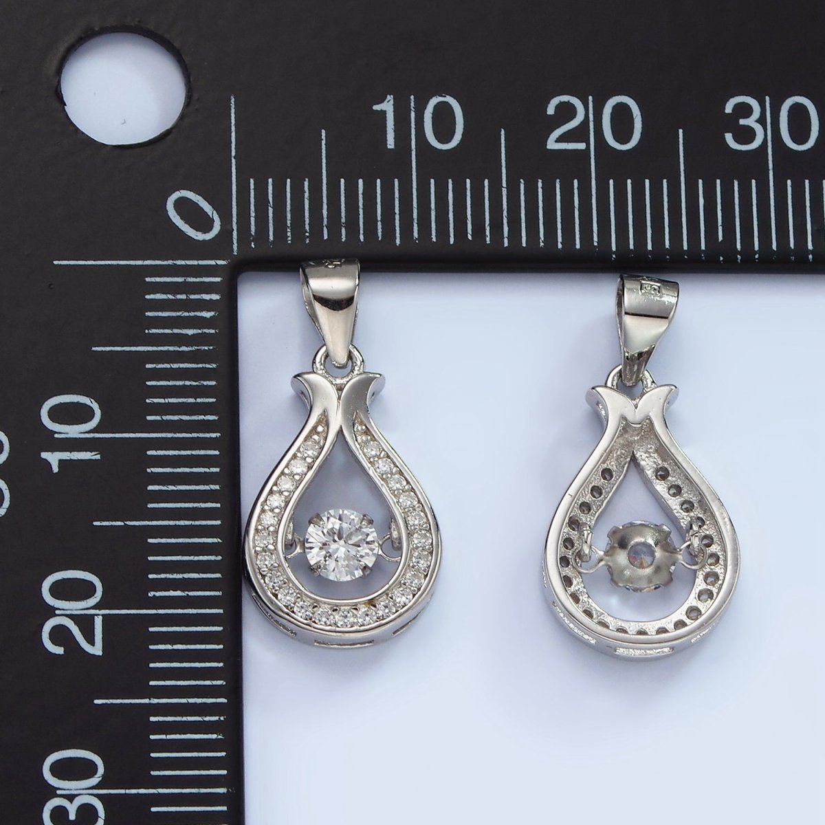 S925 Sterling Silver Clear CZ Open Micro Paved Teardrop Tulip Pendant | SL-448