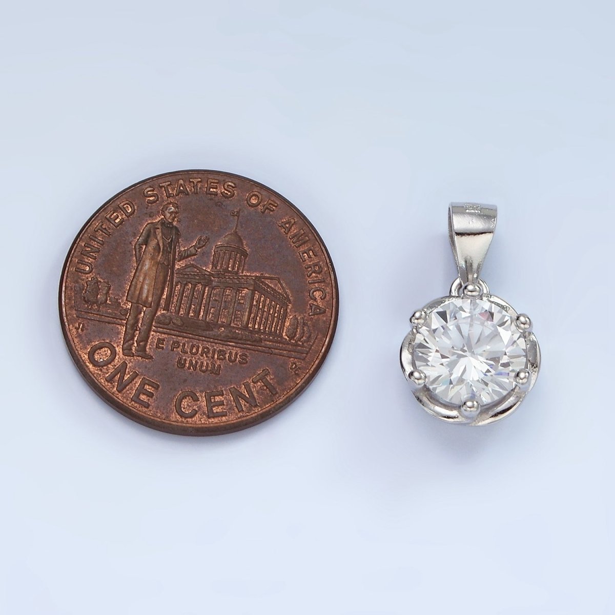 S925 Sterling Silver Clear CZ Round Dotted Bezel Solitaire Pendant | SL-453