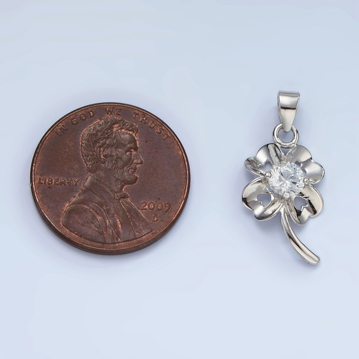 S925 Sterling Silver Clover Pendant Lucky Charm with Cz Stone | SL-471