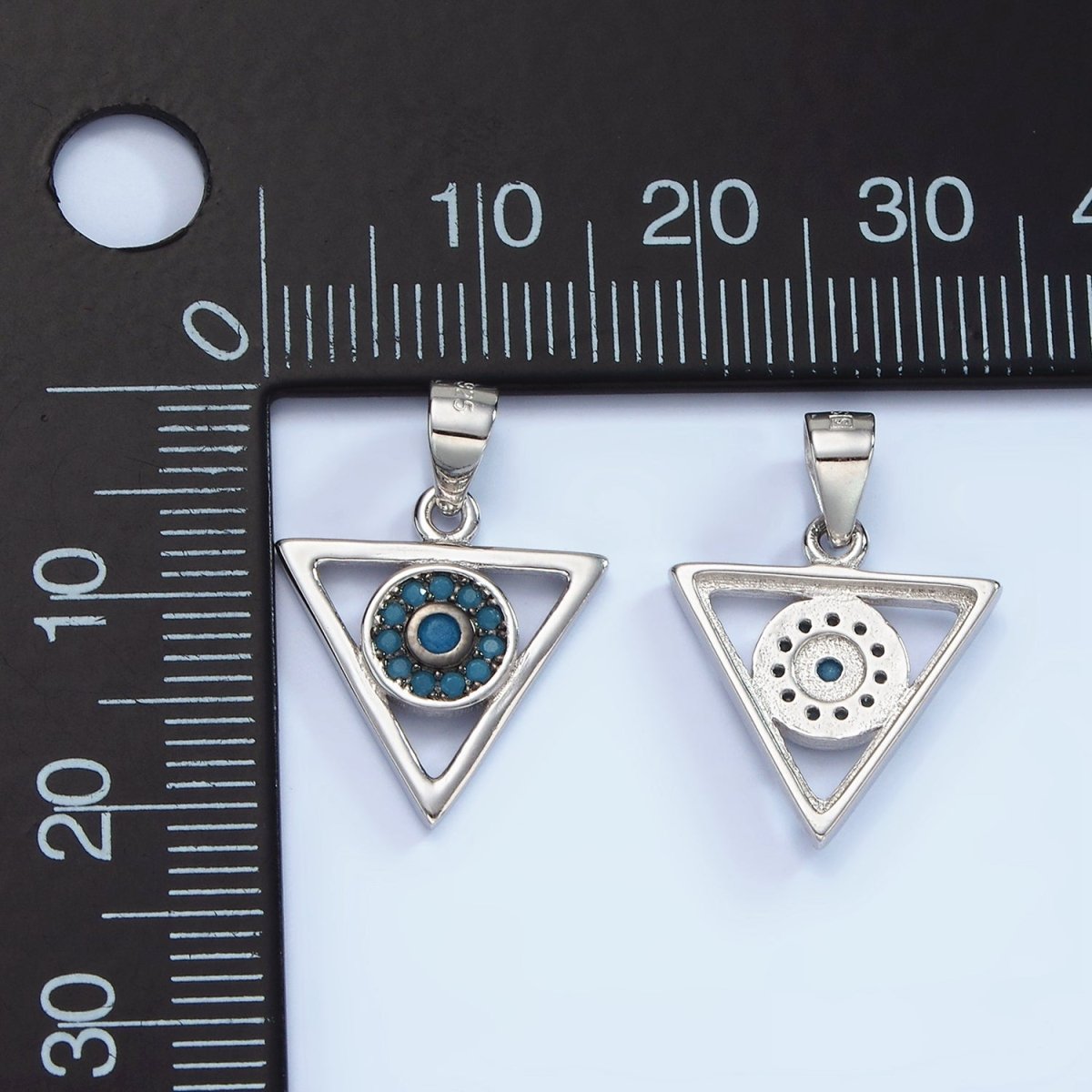 S925 Sterling Silver Evil Eye Turquoise Micro Paved Open Triangle Pendant | SL-464