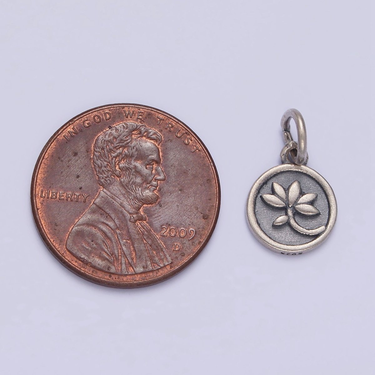 S925 Sterling Silver Flower Leaf Nature Stamped Round Add-On Charm | SL-373