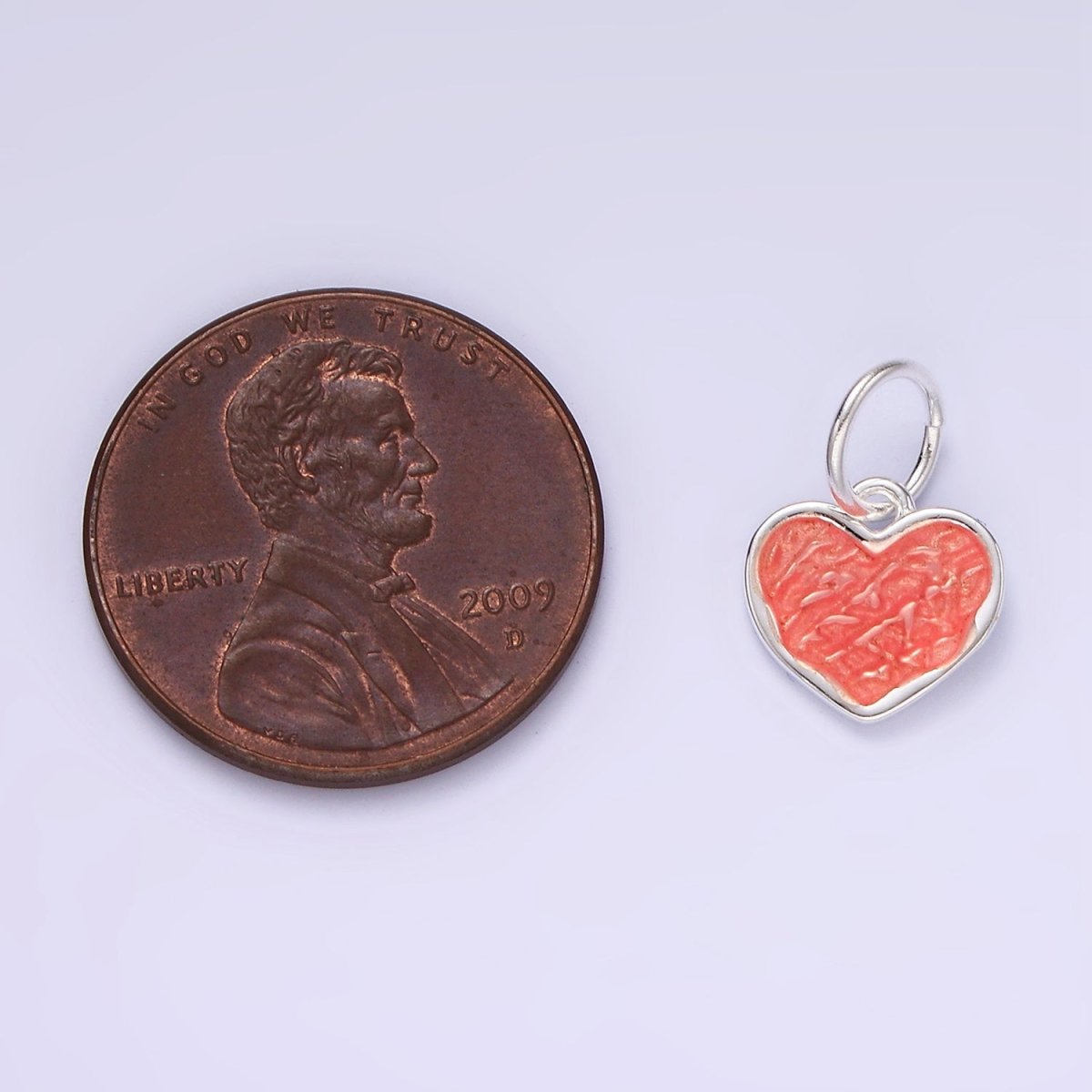 S925 Sterling Silver Hammered Heart Red Enamel Charm | SL-424