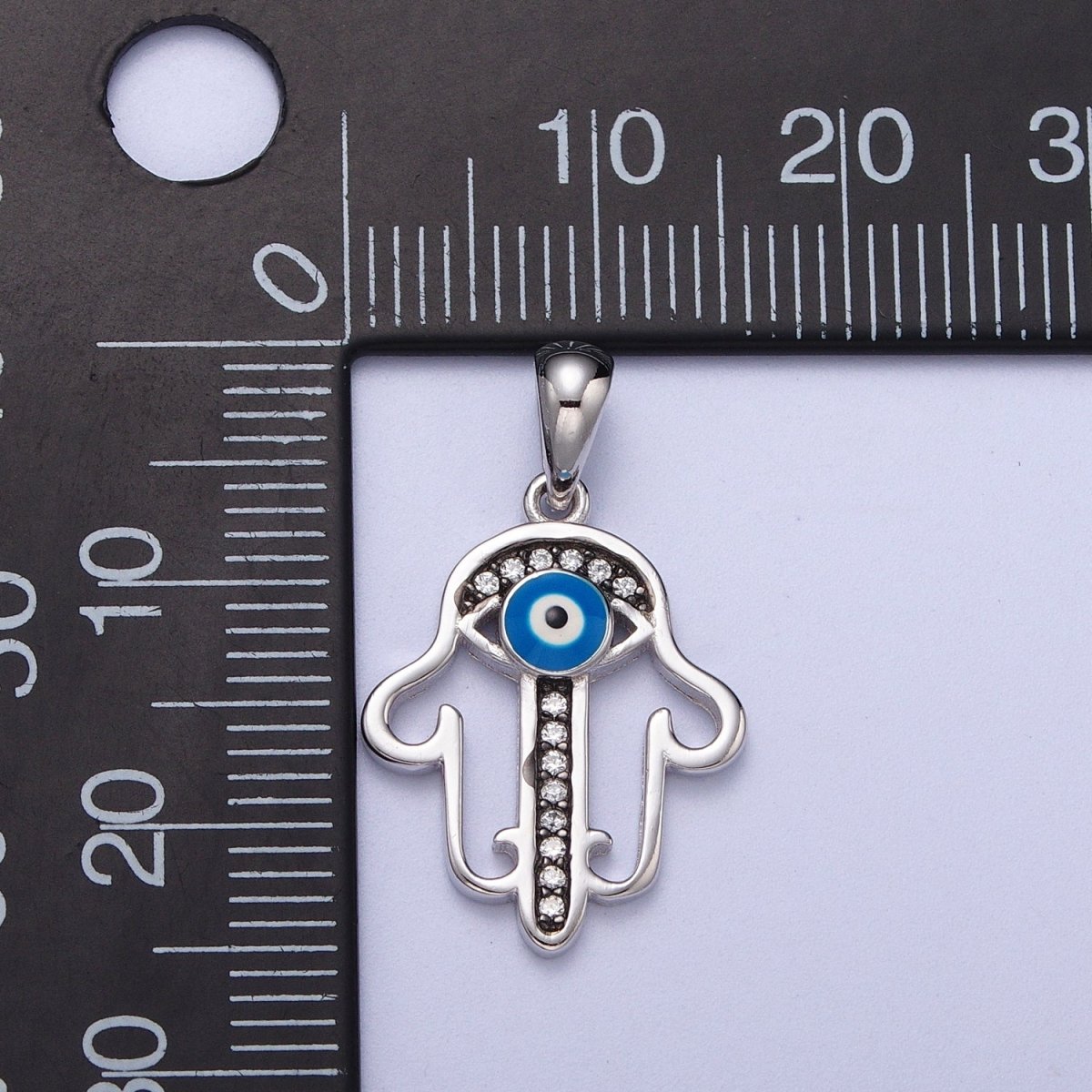 S925 Sterling Silver Hamsa Pendant Hand of Fatima Charm Evil Eye Amulet Religious Protection Pendant Dainty Silver Ancient Symbol SL-407
