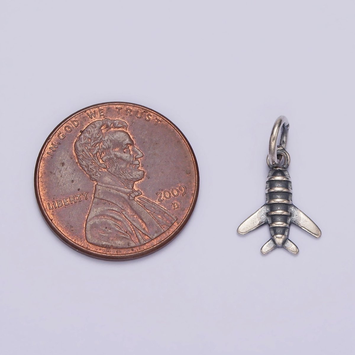 S925 Sterling Silver Mini Airplane Rocket Lined Charm | SL-365