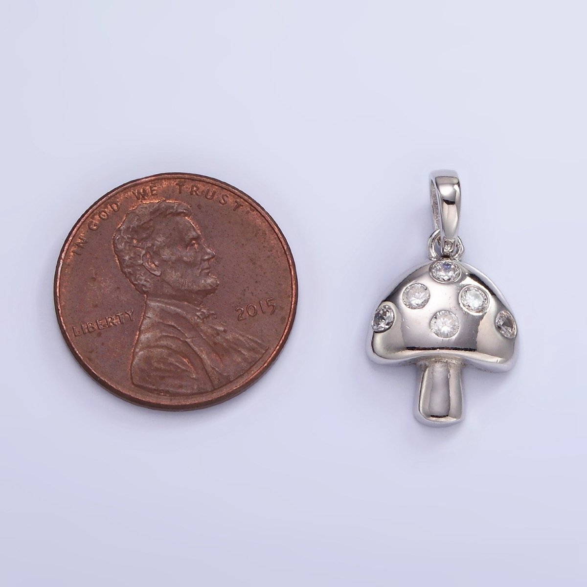 S925 Sterling Silver Mushroom Charm with Clear Cz Stone | SL-484