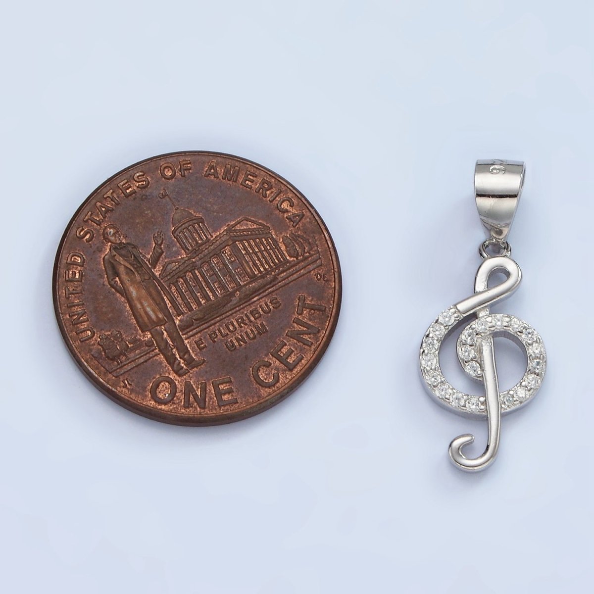 S925 Sterling Silver Music Note Treble Clef Micro Paved CZ Pendant | SL-445