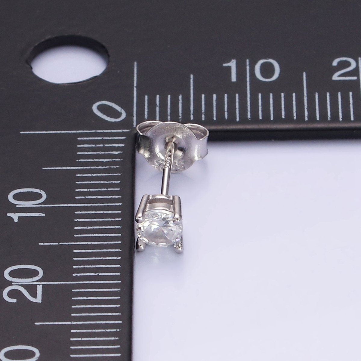 S925 Sterling Silver Round Classic Simple Push Back Cubic Zirconia Stud Earrings SL-477