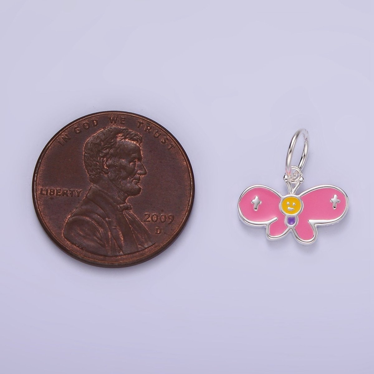 S925 Sterling Silver Smiley Butterfly Multicolor Enamel Charm | SL-422