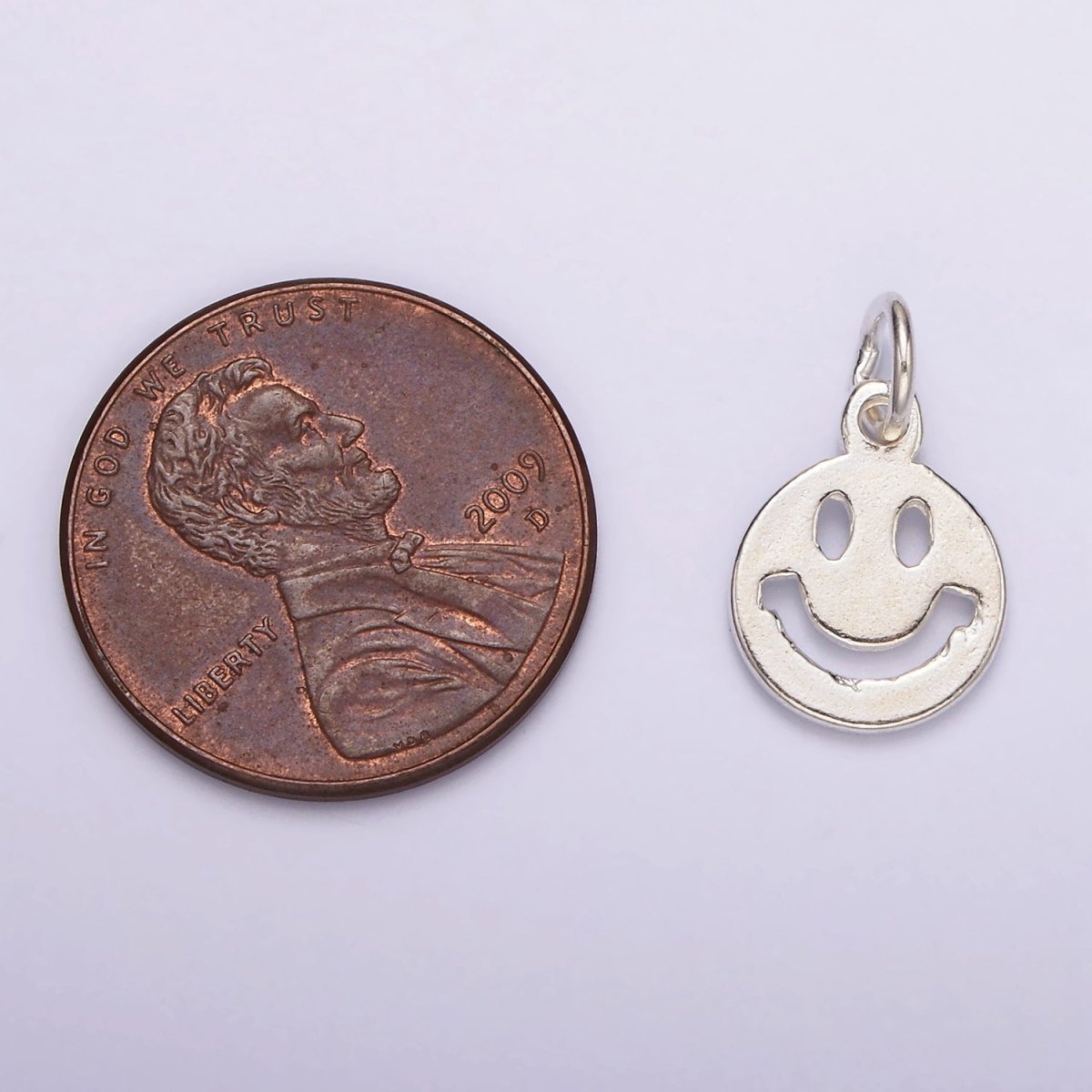 S925 Sterling Silver Smiley Face Open Round Charm | SL-418