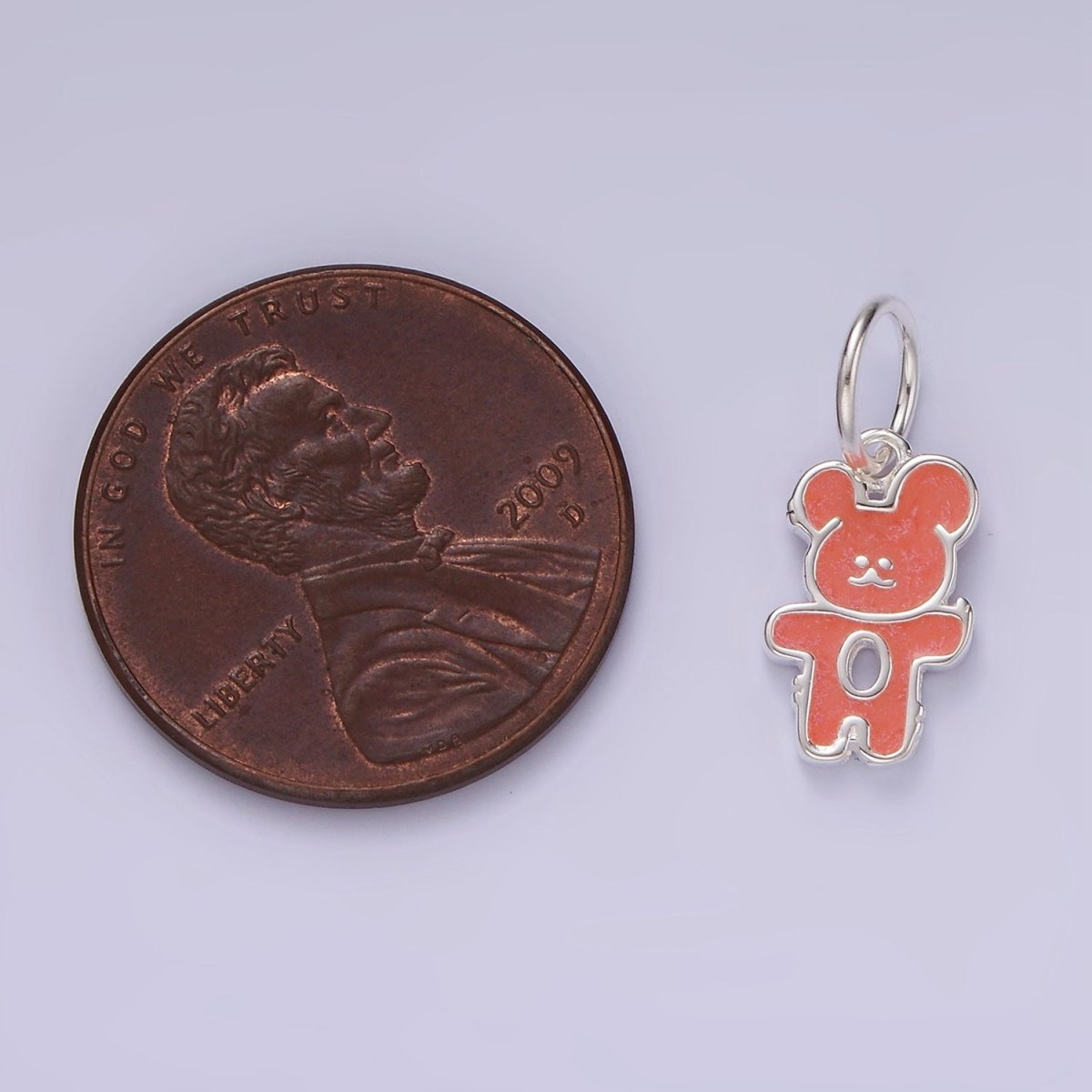 S925 Sterling Silver Teddy Bear Animal Red Enamel Open Charm | SL-428