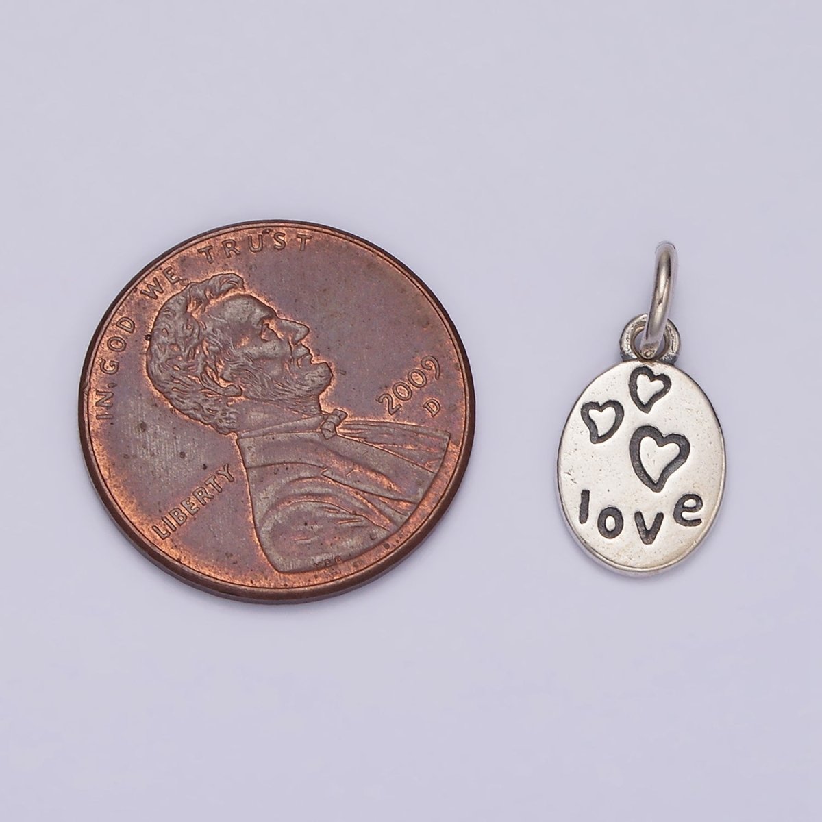 S925 Sterling Silver Triple Heart "LOVE" Script Engraved Oval Charm | SL-361