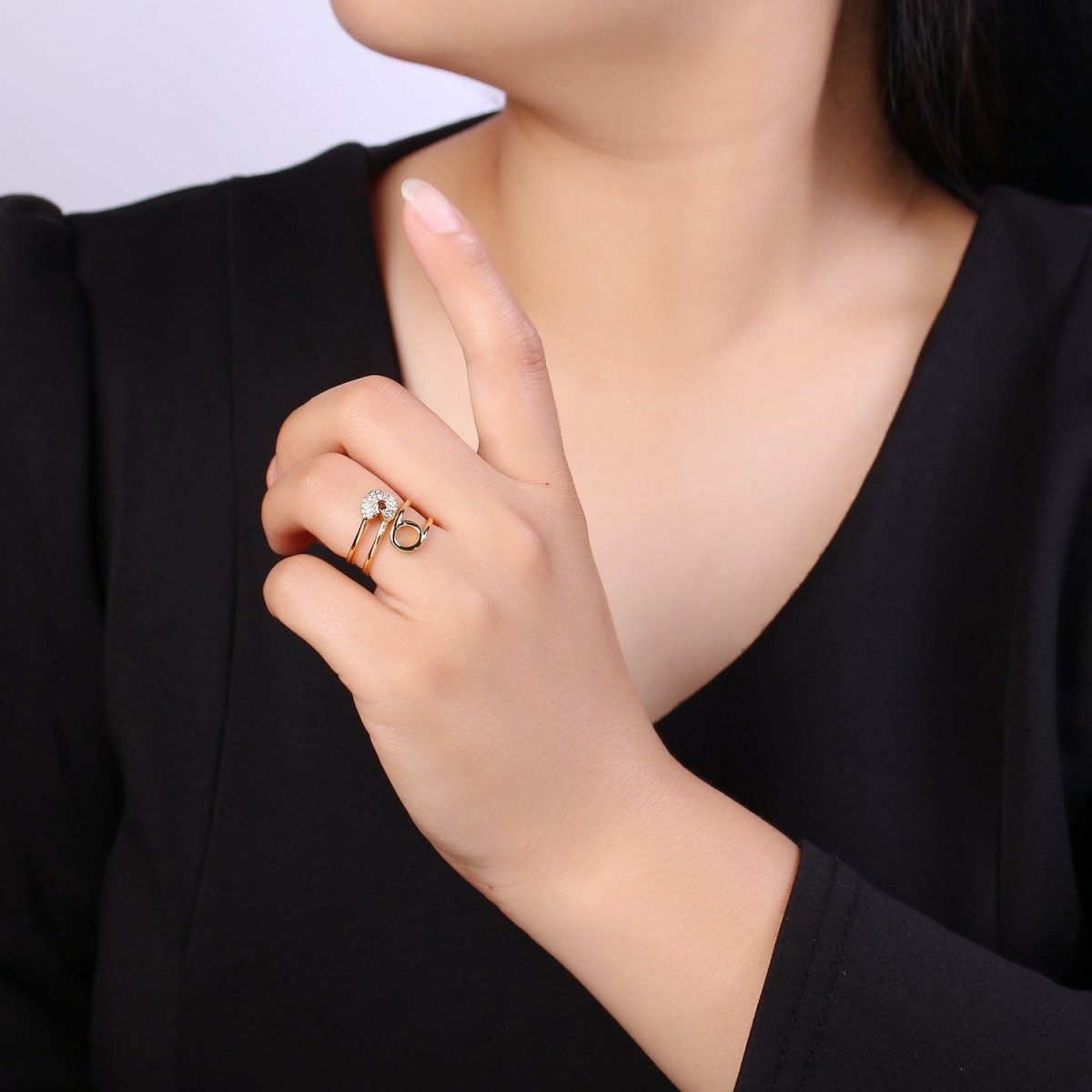 Safety pin ring Cz Swirl ring Eternity ring Eternity band Fashion ring Safety pin jewelry Gold ring Stacking ring US Size 6 Ring O-277