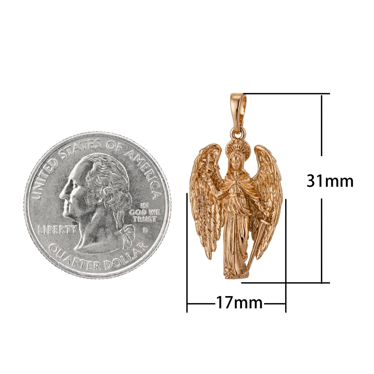 Saint Michael the Archangel Pendant 18k Gold Filled St Michael The Archangel Miniature Charm Patron Saint of Soldiers Police H-817