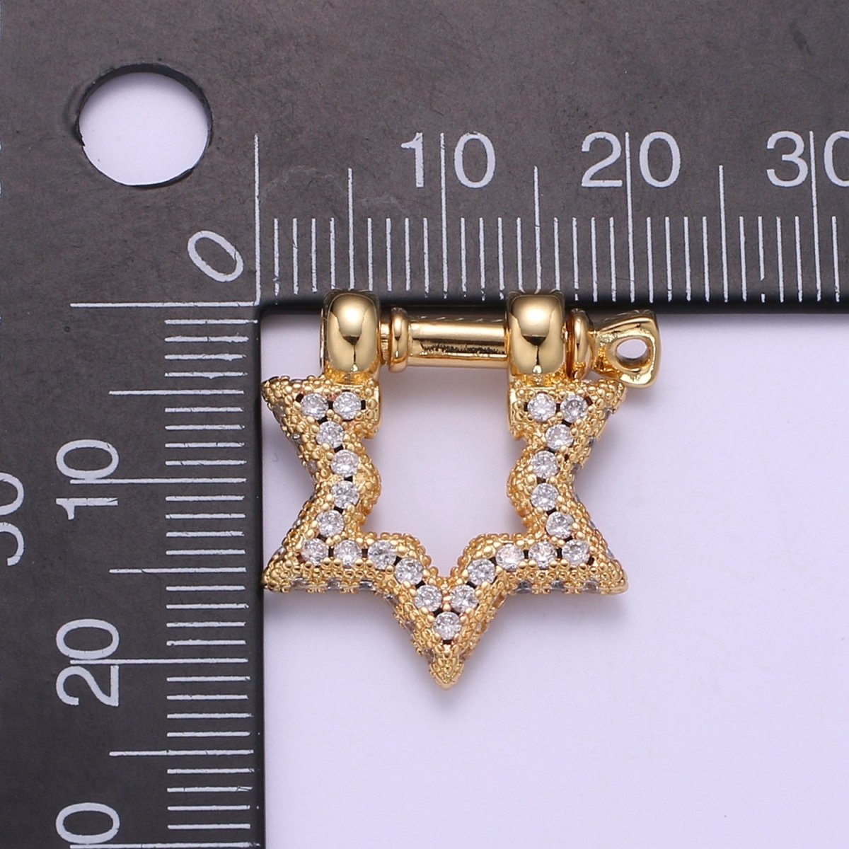Shackle Screw Clasp, Screw Clasp Crown , Interlocking Crown Clasp, Pave Star Shaped Clasps, Gold Color L-258
