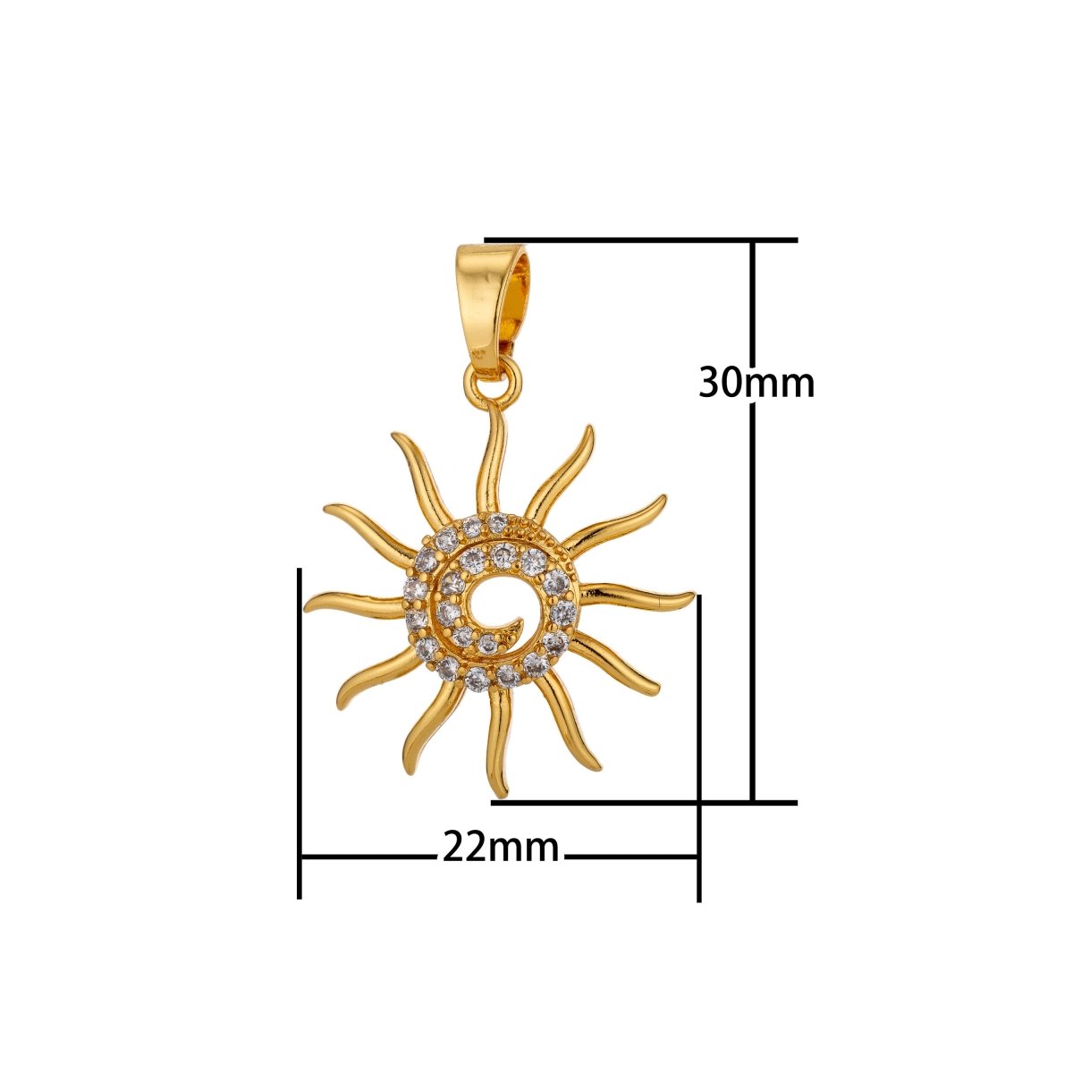 Shiny 18K Gold Filled or Rose Gold Sun Sunshine Charm Pendant w/ Bails Ray Cubic Zirconia Necklace for Jewelry Making H-805
