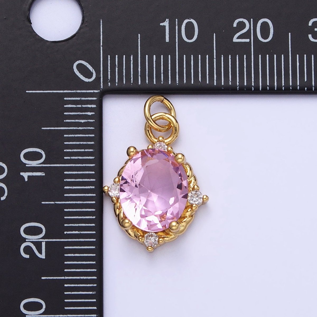 Silver Colorful Oval Brilliant Cut Cubic Zirconia Stones Clear, Pink Green Gold CZ Charm AC539 AC540 AC541 AC542 AC543 AC544