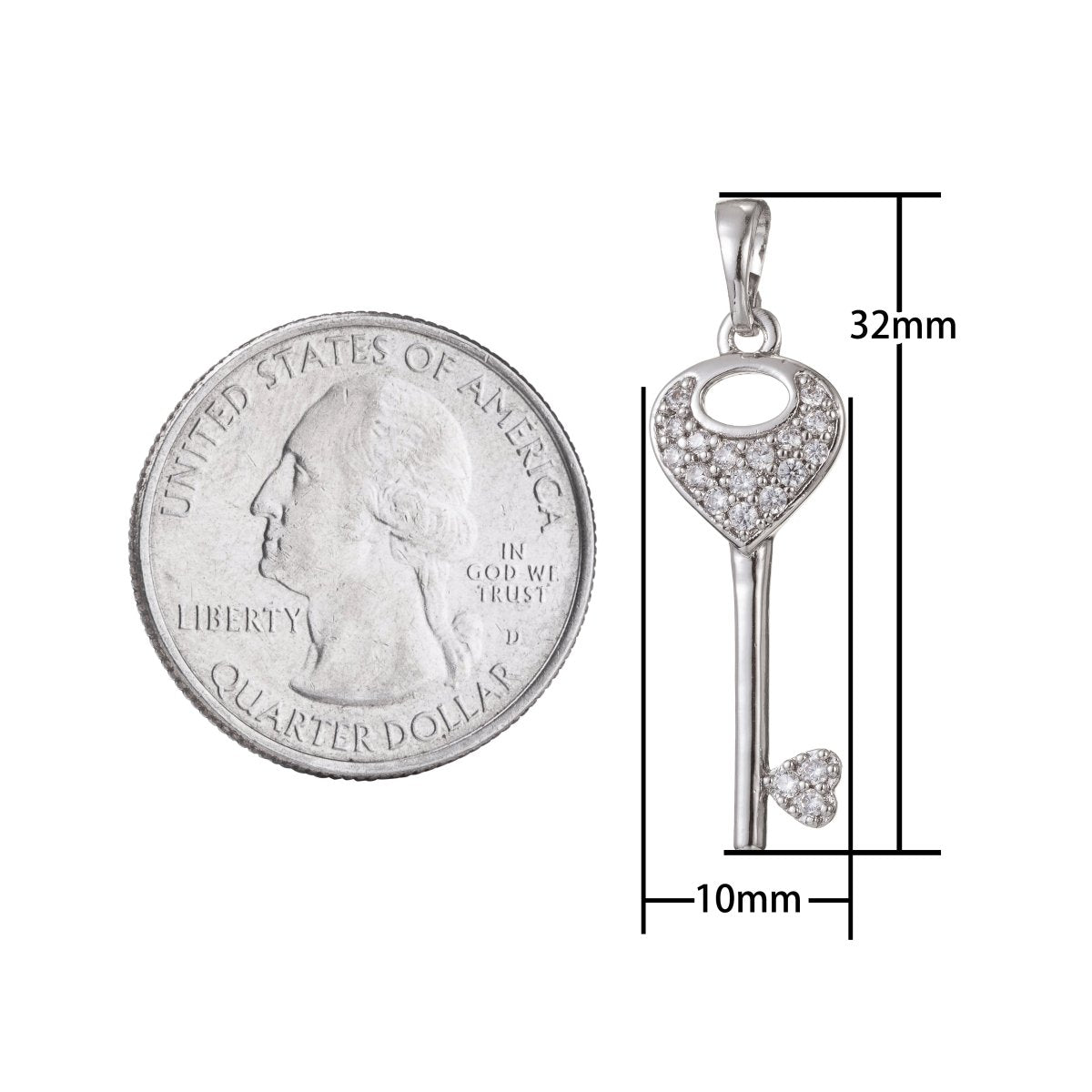 Silver Gold Filled Crystal Key Pendant I-474