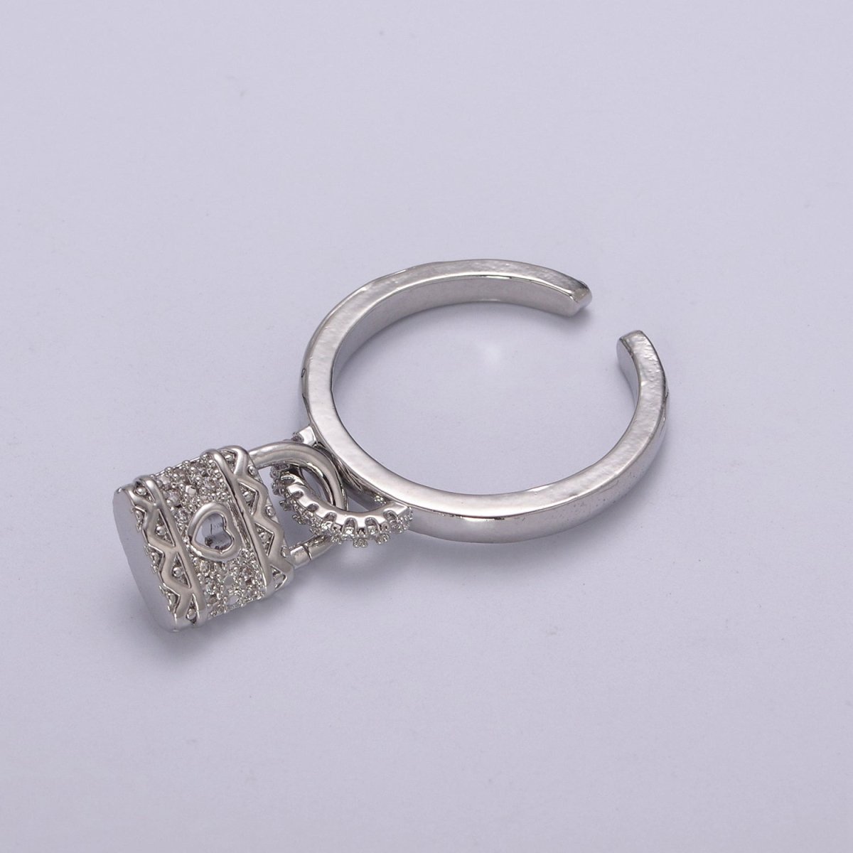 Silver / Gold Love Lock Ring Cuff Open Ring Adjustable Women Padlock Jewelry U-213 U-214