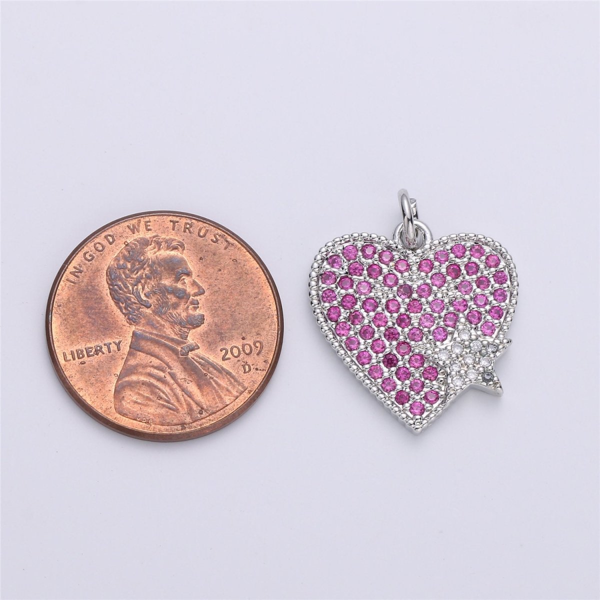 Silver Heart Charm Micro Pave Heart Charm Magenta Heart Charm For Necklace Bracelet Earring Component D-010