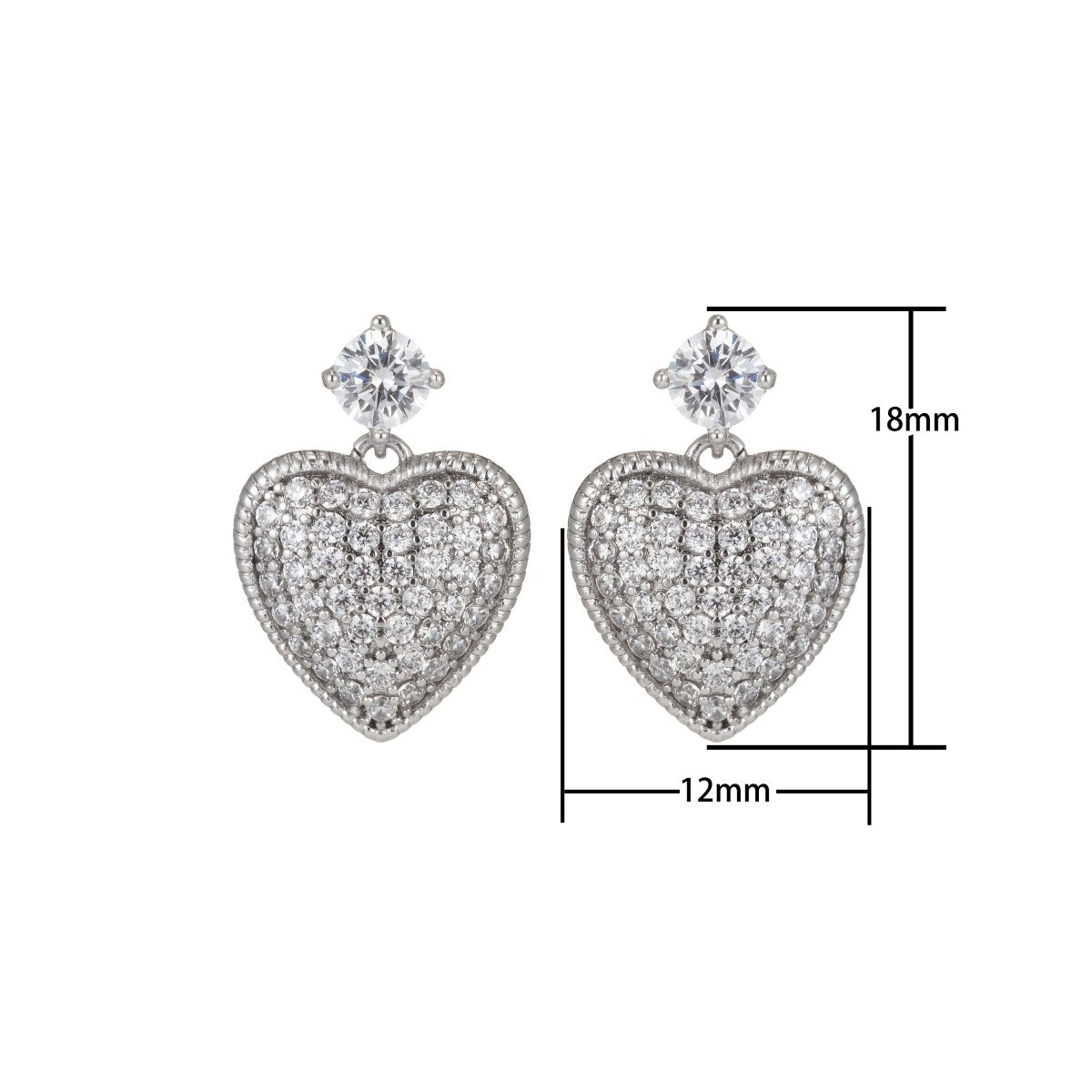 Silver Heart Stud Earrings, CZ Micro Pave Stud Earrings, Stud Earrings, Cubic Zirconia Dangle Earrings for Gift Q-023