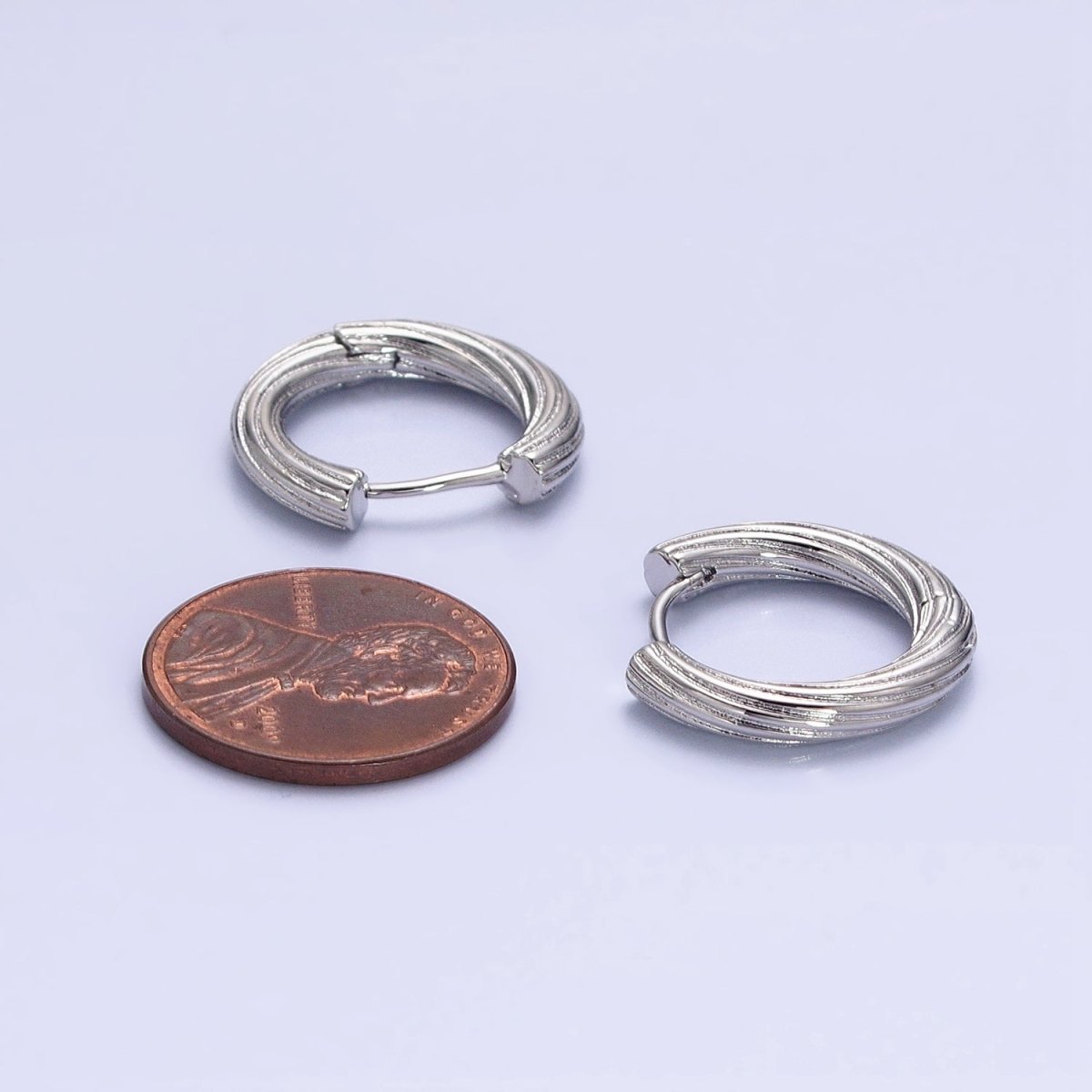 Silver Line-Textured Twisted 17mm Endless Hoop Earrings | AB820