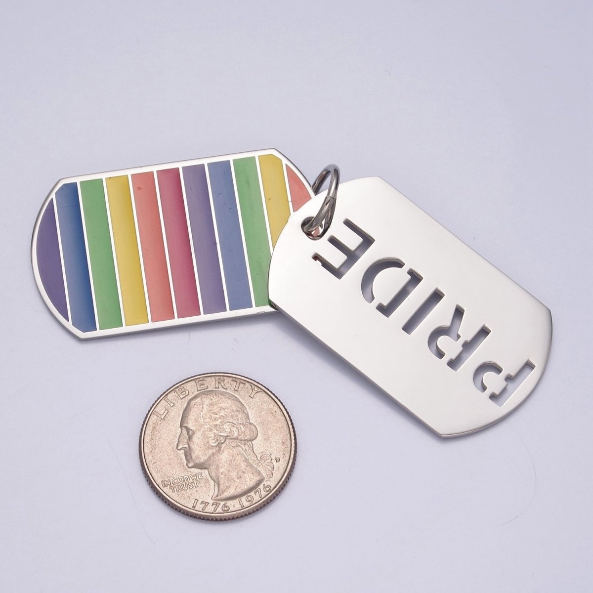 Silver Military Tag Rainbow Pride Charm for LGBTQ Jewelry Inspired X-628