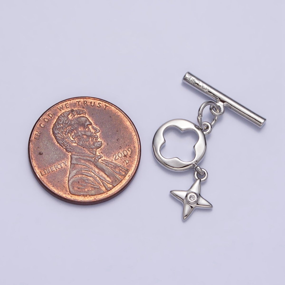 Silver Open Quatrefoil Star CZ Dangle Toggle Clasps Jewelry Closure Supply | Z-072