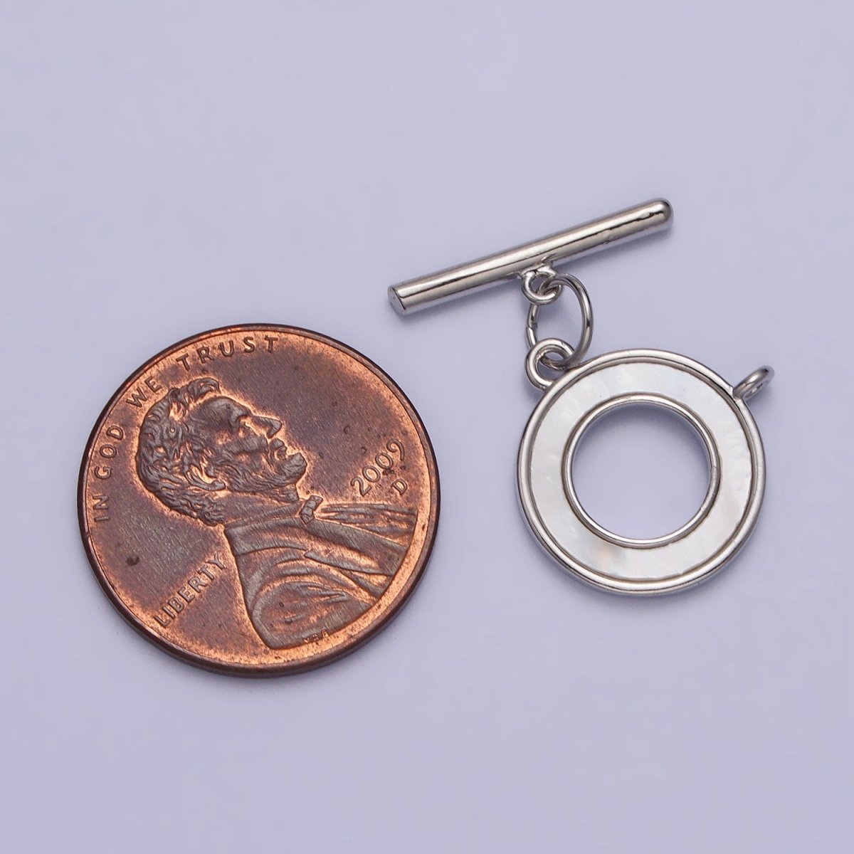 Silver Open Round Shell Pearl Open Loop Toggle Clasps Jewelry Closure Supply | Z-062