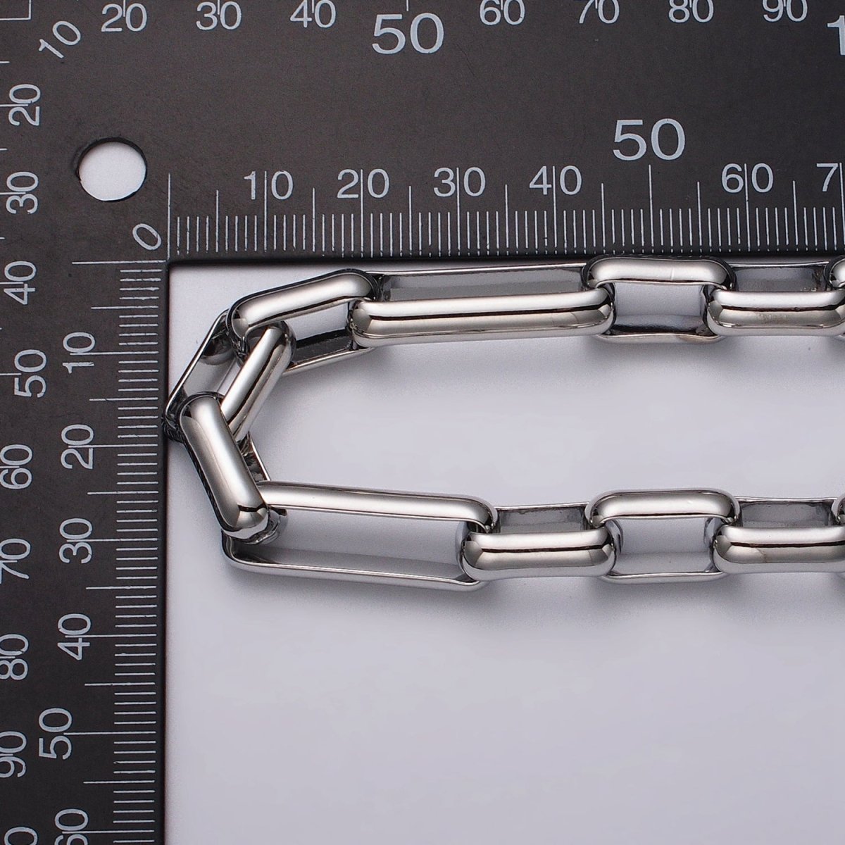 Silver paperclip chain elongated rectangle chain by Yard 9.7mm Thick chain | ROLL-1192 Clearance Pricing