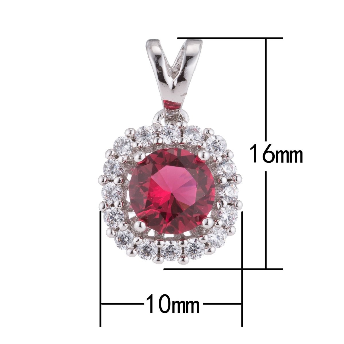 Silver Ruby Red Crystal, Diamond, Wife, Mom, Romantic Fiery Cubic Zirconia Necklace Pendant Charm Bead Bails Findings for Jewelry Making H-098