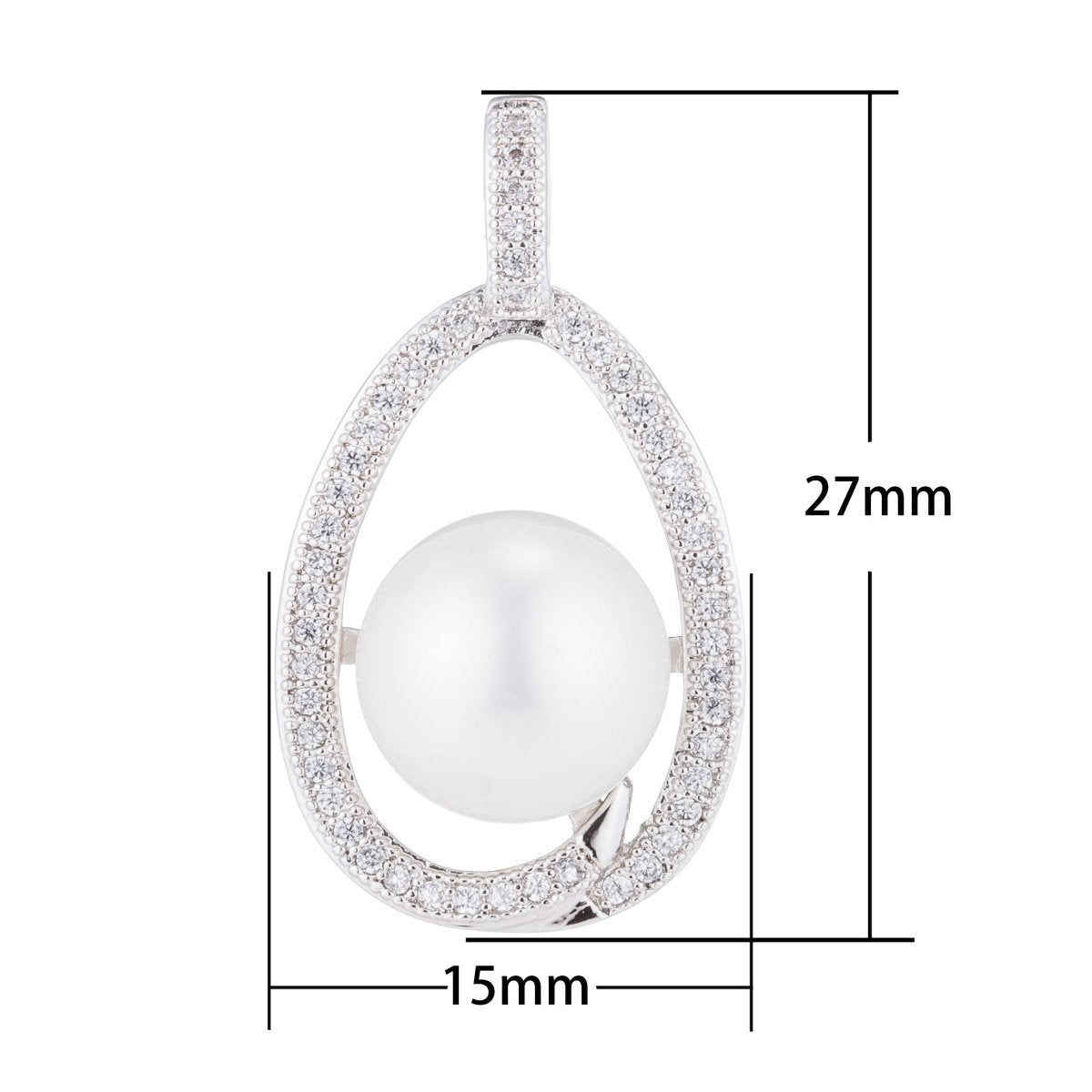 Silver Shell Pearl Pendant, Dangle, Women, Ladies, Gift DIY Cubic Zirconia Necklace Pendant Charm Bead Bails Findings for Jewelry Making H-157