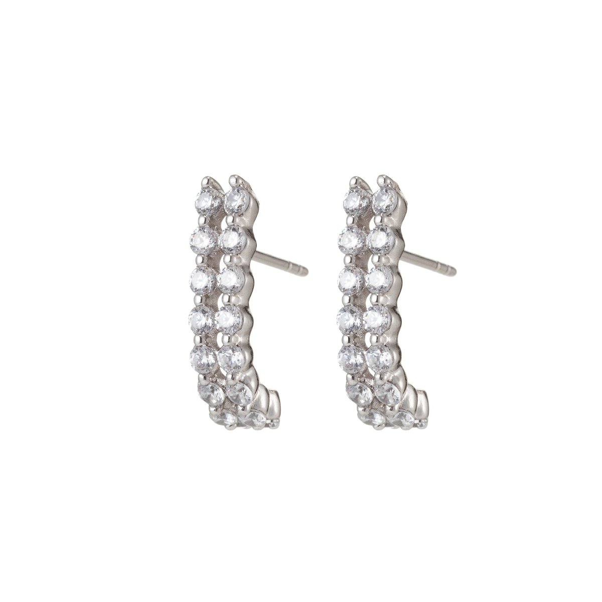 Silver Strap Dainty Silver Diamond Stud earring in Micro Pave CZ Huggie Earring Q-039